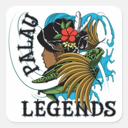 Palau Turtle and Grass Skirt Legend Vierkante Sticker (Voorkant)