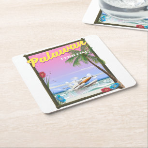 Palawan Filipijnen vluchtposter Kartonnen Onderzetters