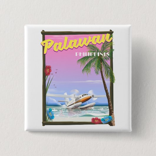Palawan Filipijnen vluchtposter Vierkante Button 5,1 Cm (Voorkant)