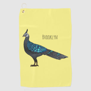 Palawan pauwenfazant vogel cartoon illustratie golfhanddoek