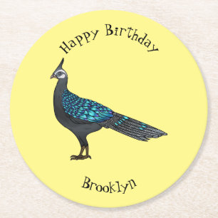 Palawan pauwenfazant vogel cartoon illustratie ronde kartonnen onderzetter