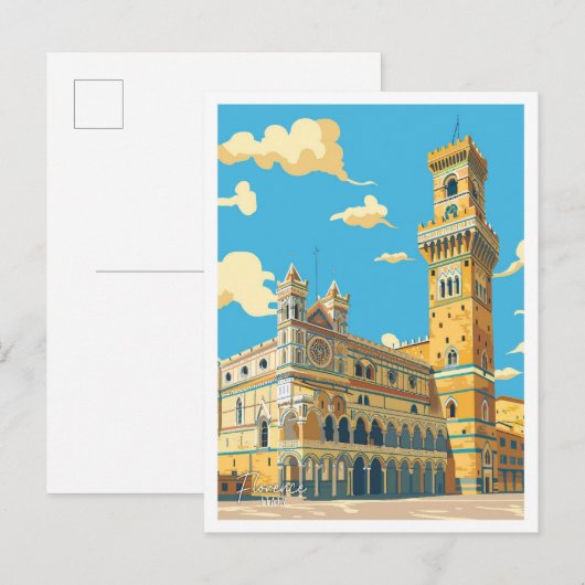 Palazzo Vecchio Florence Italië Vintage Travel Briefkaart (Voorkant / Achterkant)