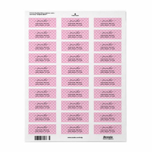 Pale and Light Pink Checkerboard Etiket (Full Sheet)