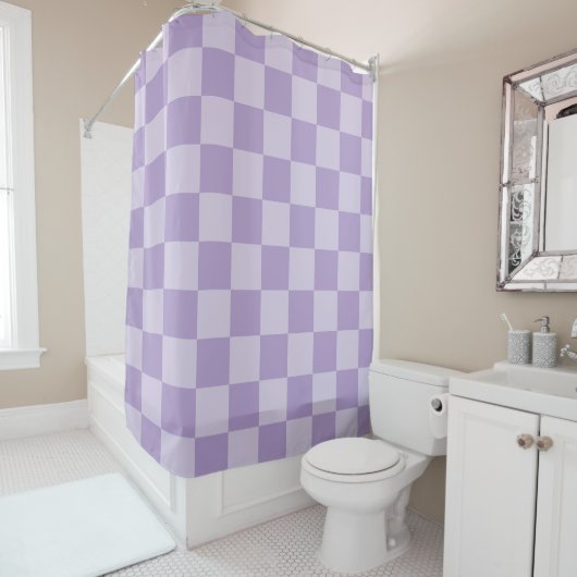 Pale and Pastel Purple Monotone Checkered Douchegordijn (In situ)