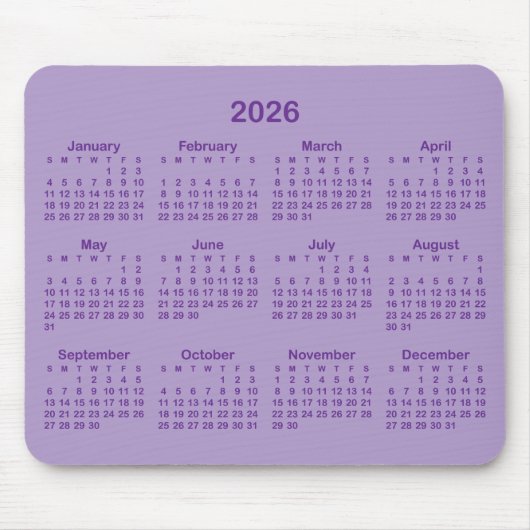 Pale and Royal Purple 2026 Calendar Muismat (Voorkant)