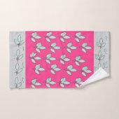 Pale Aqua Leaf With Blossoms Trim Hot Pink Gift  Bad Handdoek (Handdoek)