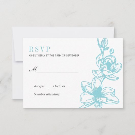 Pale blauw | Magnolia Bloemen Bloemen | Bruiloft R RSVP Kaartje (Voorkant)