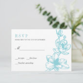 Pale blauw | Magnolia Bloemen Bloemen | Bruiloft R RSVP Kaartje (Staand voorkant)
