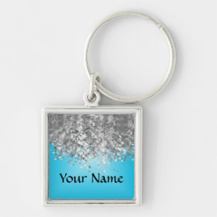 Pale blue and vervalglitter sleutelhanger