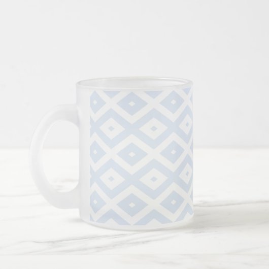 Pale blue and white diamond pattern matglas koffiemok (Links)
