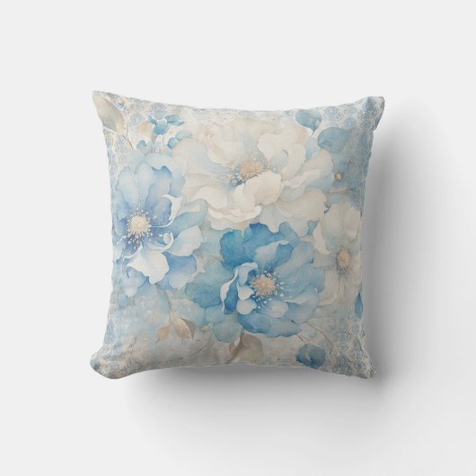 Pale Blue and White Floral Kussen (Voorkant)