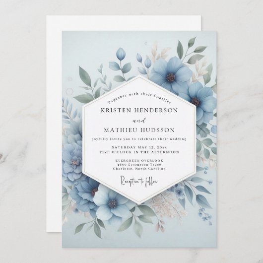 Pale Blue Bloom Ethereal Wedding Kaart (Voorkant / Achterkant)