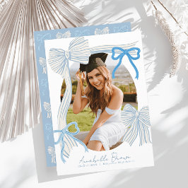 Pale Blue Bows Photo Graduation Announcement Kaart