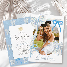 Pale Blue Bows Photo Graduation Party Kaart