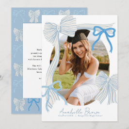 Pale Blue Bows Photo Text Graduation Announcement Kaart
