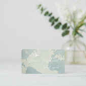 Pale Blue Business Card  with World Map and Plane Visitekaartje (Staand voorkant)