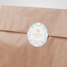 Pale Blue Checkered Cafe Croissant Bakery