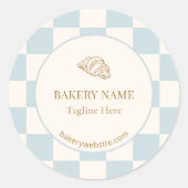 Pale Blue Checkered Cafe Croissant Bakery Ronde Sticker (Voorkant)
