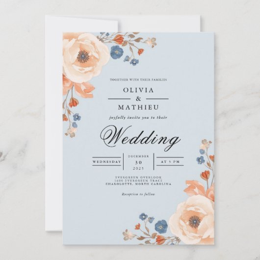 Pale Blue Floral Arch Wedding Kaart (Voorkant)
