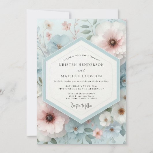 Pale Blue Floral Dream Wedding Kaart (Voorkant)
