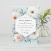 Pale Blue Floral Whimsy Wedding Kaart (Staand voorkant)