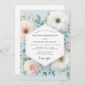 Pale Blue Floral Whimsy Wedding Kaart (Voorkant / Achterkant)