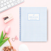 Pale Blue Gingham Grandmillennial Monogram Name Notitieboek