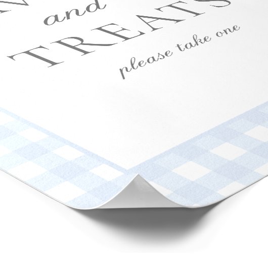 Pale Blue Gingham Klassieke Favorieten & Traktatie Poster (Hoek)