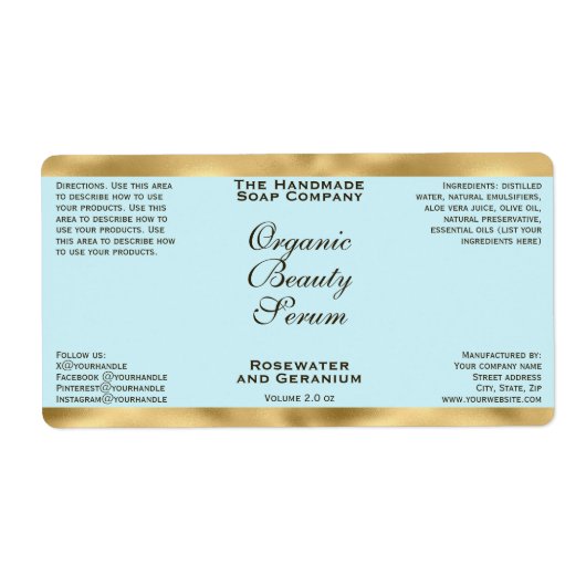Pale Blue & Gold Cosmetics Dropper Bottle Label (Voorkant)