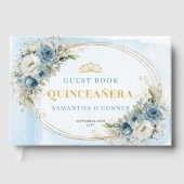 Pale Blue Gold Greenery Quinceañera Sign Book Gastenboek (Voorkant)