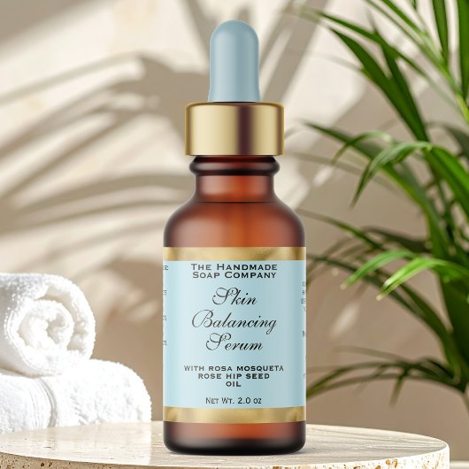 Pale Blue & Gold Small Dropper Bottle Label 