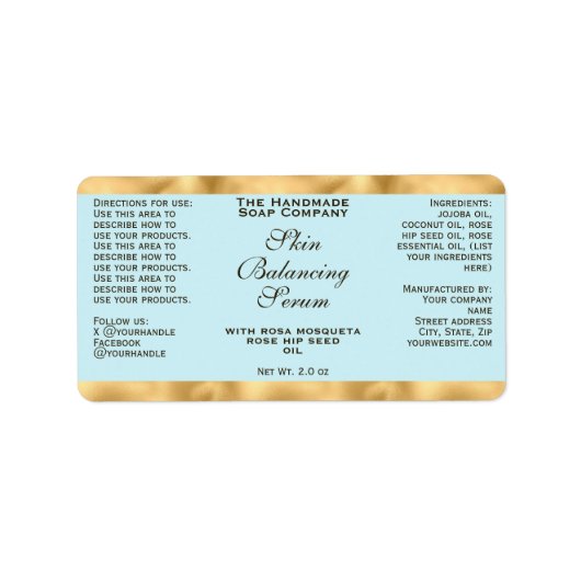 Pale Blue & Gold Small Dropper Bottle Label  (Voorkant)