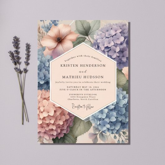 Pale Blue Hydrangea Floral Wedding Kaart