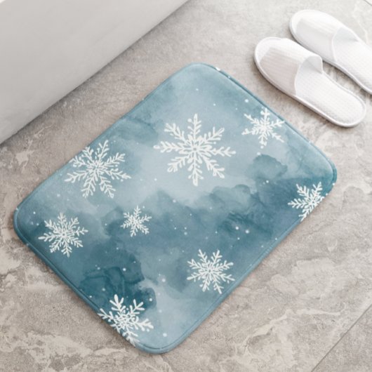 Pale Blue Snowflakes Watercolor Winter Badmat