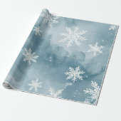 Pale Blue Snowflakes Watercolor Winter Holiday Cadeaupapier (Uitgerold)