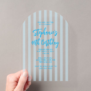Pale Blue Strepen Brush Script 40e Verjaardag Acryl Uitnodigingen