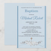 Pale Blue Stripe Floral Watercolor Cross Baptism Kaart (Voorkant / Achterkant)