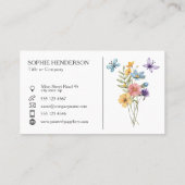 Pale blue White Watercolor Wildflower Visitekaartje (Achterkant)