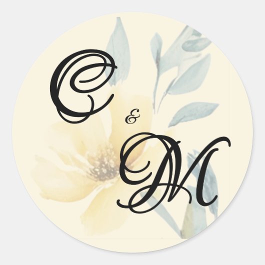 Pale Butter Yellow Soft Blue Floral Wedding Ronde Sticker (Voorkant)