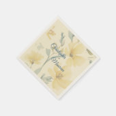 Pale Butter Yellow Soft Blue Floral Wedding Servet (Hoek)