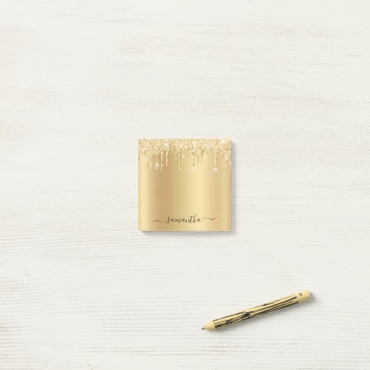 Pale Gold Glitter Drips Glans Post-it® Notes (Op bureau)