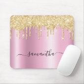 Pale Gold Glitter Drips Pink Shimmer Muismat (Met muis)