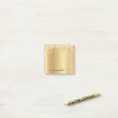 Pale Gold Glitter Drips Shimmer Post-it® Notes (Op bureau)