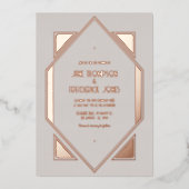 Pale Gray & Rose Gold Gatsby Art Deco Wedding Folie Uitnodiging (Voorkant)
