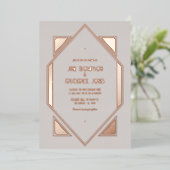 Pale Gray & Rose Gold Gatsby Art Deco Wedding Folie Uitnodiging (Staand Voorkant)