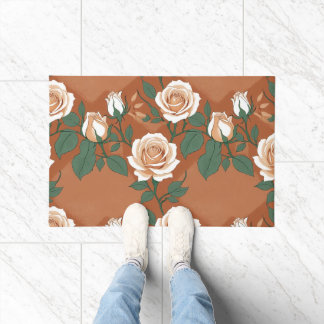 Pale Green And Cream Roses On A Warm Terracotta  Deurmat