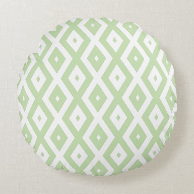 Pale green and white diamond pattern rond kussen (Voorkant)