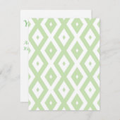 Pale green and white diamond pattern RSVP kaartje (Voorkant / Achterkant)