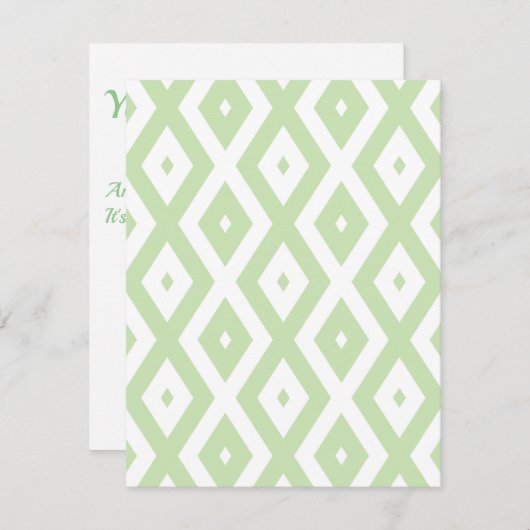 Pale green and white diamond pattern RSVP kaartje (Voorkant / Achterkant)