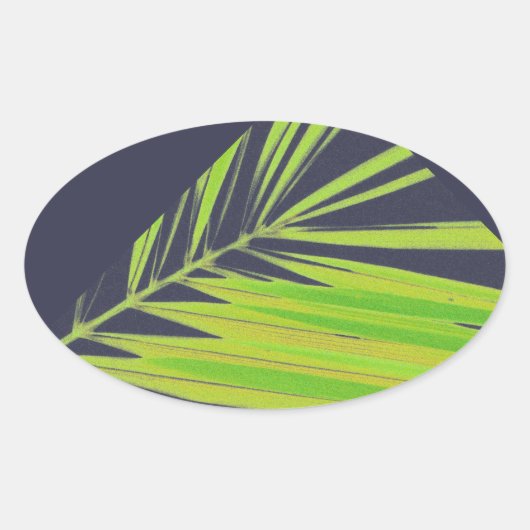 Pale Green Pastel Palm Leaves Ovale Sticker (Voorkant)